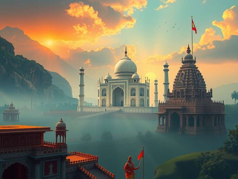 Soul Seeker Indian Enigma Official Banner featuring Indian mythological figures, historical landmarks like Taj Mahal and Konark Sun Temple, and puzzle elements